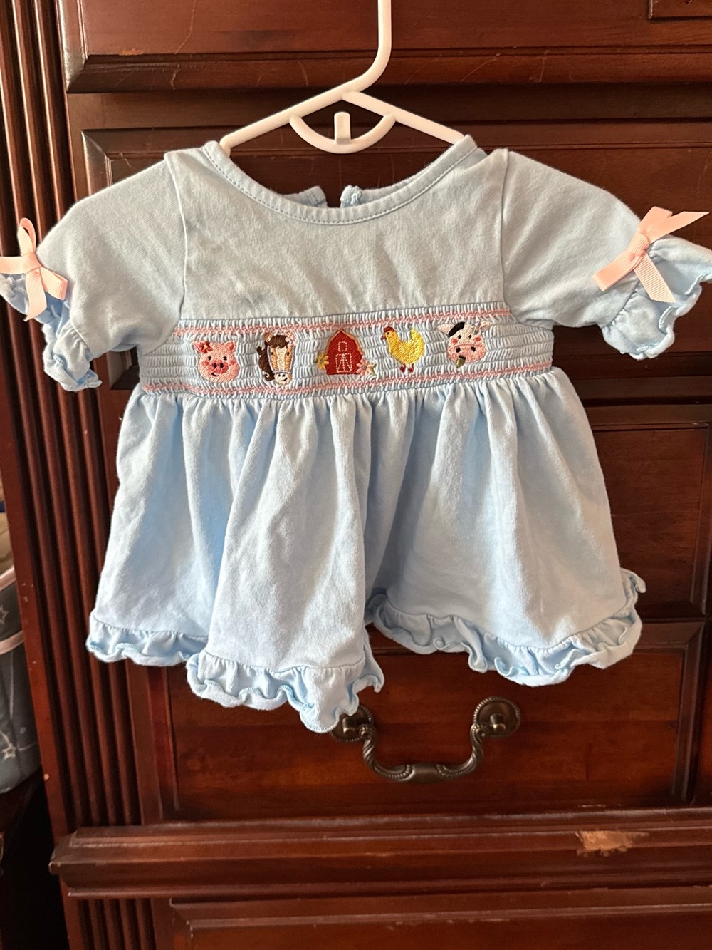 Good Lad Light Blue Dress with Pink Ribbon Accents